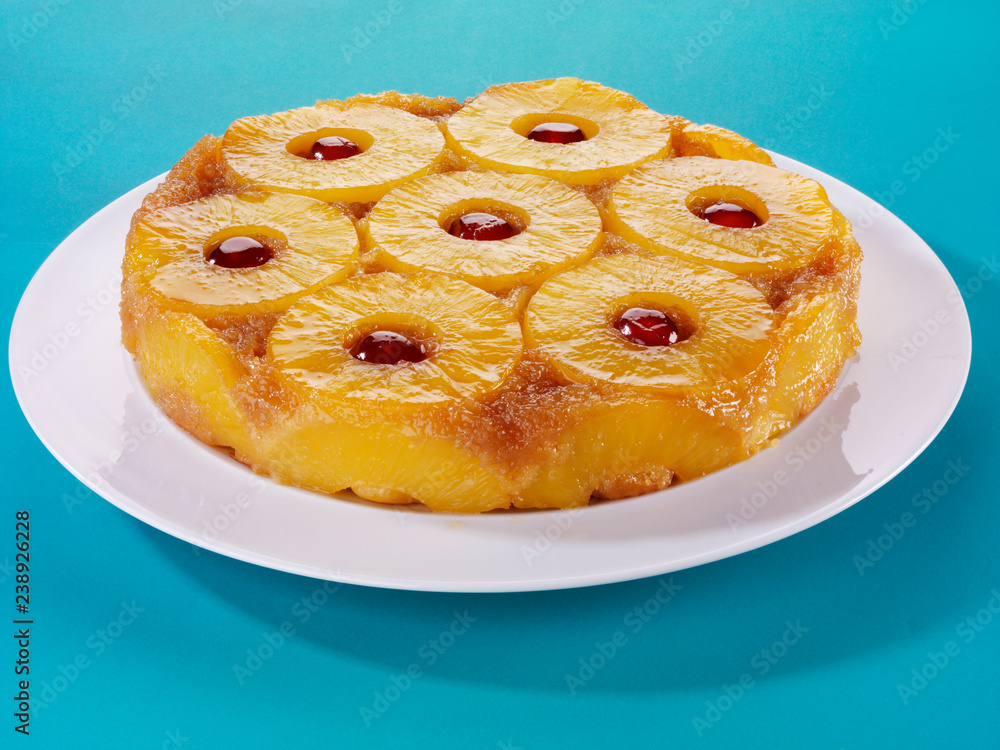 Poster pineapple upside down cake close up food image