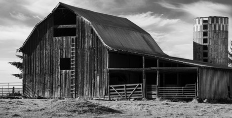 old barn and silo