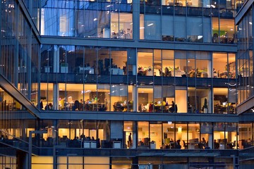 Office building  at night.