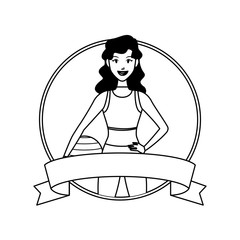 fitness woman with ball in black and white