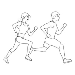 Fototapeta na wymiar Fitness couple running in black and white