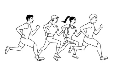 Fototapeta na wymiar Fitness people running in black and white