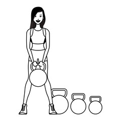 Fitness people cartoon in black and white