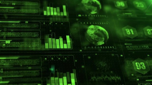 CGI background with animated green bar graphs