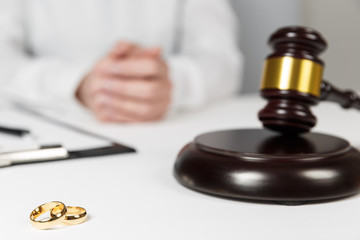 Judge gavel deciding on marriage divorce