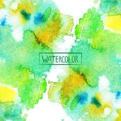 watercolor, beautiful abstract background,colored spots vector,handmade, card for you, green and yellow, blue