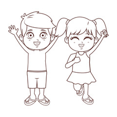 Summer kids cartoon black and white