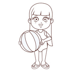 Summer kids cartoon brown lines black and white