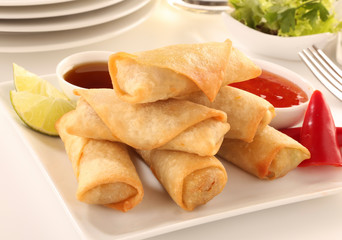ASIAN SPRING ROLLS             CLOSE UP FOOD IMAGE