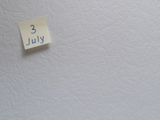 July 3, calendar date sticky note