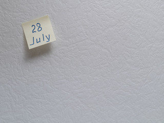 July 28, calendar date sticky note