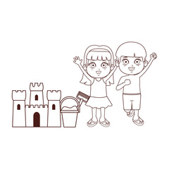 Summer kids cartoon black and white