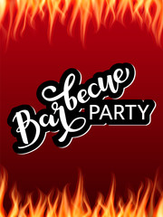 Barbecue party lettering with fire flames. Vector illustration