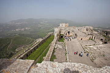 Krak des Chevaliers, Castle of the Hospitallers knights before the war, Syria - obrazy, fototapety, plakaty