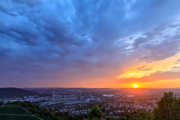 Setting Sun Over the City of Stuttgart, Germany