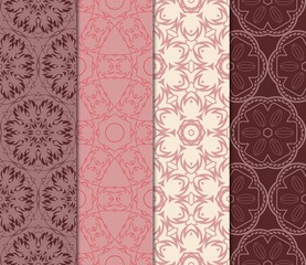 Set Of 4 Geometric Pattern, Floral Lace Geometric Ornament. Ethnic Ornament. Vector Illustration. For Greeting Cards, Invitations, Cover Book, Fabric, Scrapbooks.