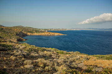 beautiful south Aegean sea nature scenery landscape with bay shoreline and waterfront hills 