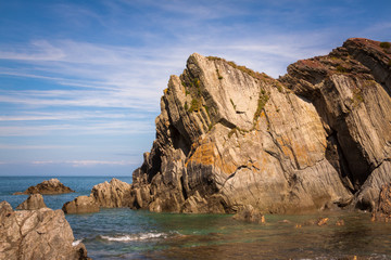 Fototapeta na wymiar Rugged devon coastline, Lee Bay, UK