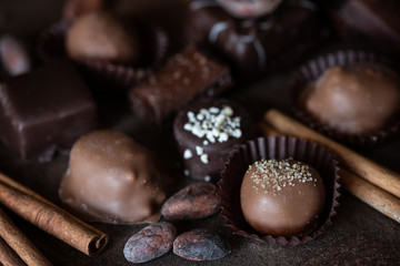 Still life with chocolate candies.