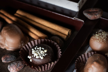 Still life with chocolate candies.