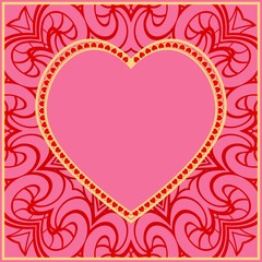 Lace Ornament With Heart And Floral Pattern. Template For Valentine's Day. Vector Illustration. For Greeting Card, Invitation Or Posters.