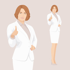 Fototapeta premium Business Woman with Smile. Pointing OK finger. Hand on Waist.