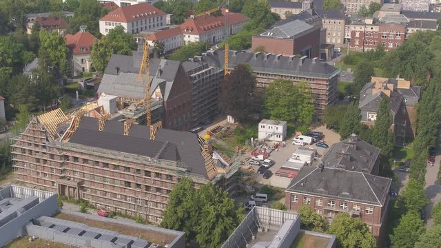 4K Drone aerial TU Dresden lecture hall, Technical University