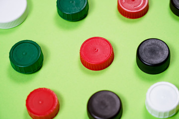 Many different types used or new battery, rechargeable accumulator, alkaline batteries on color background.