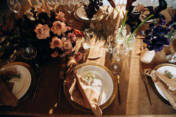 table setting in caramel colors
