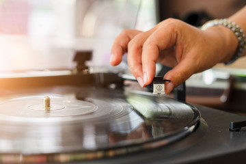 Detail shot of a record player