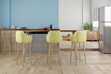 Yellow chairs in the kitchen - 3D rendering
