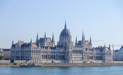 Fototapeta na wymiar Scenic view of Hungarian parliament in ancient historic tourist city Budapest in daylight light in Hungary