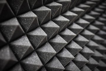 Foam soundproofing coating close-up. Recording studio details