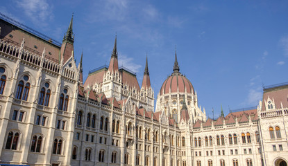 Fototapeta na wymiar Scenic view of Hungarian parliament in ancient historic tourist city Budapest in daylight light in Hungary