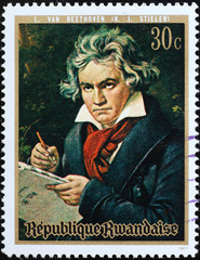 Portrait of Ludwig van Beethoven on postage stamp - obrazy, fototapety, plakaty