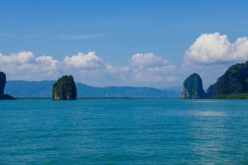 Tropical sea, sky & mountain in summer in Thailand, Phang Nga bay national park for vacation, summer, holiday concept