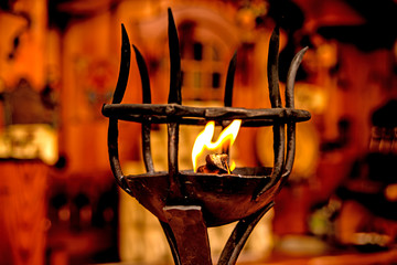 Oil lamp on a medieval street market