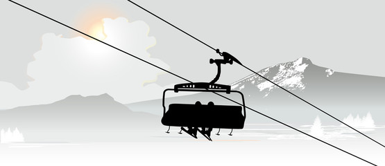 Cable way in the Ski Mountain Resort. Vector illustration - 238939634