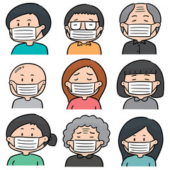 vector set of people using medical protective mask