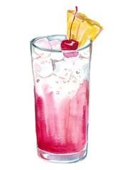 hand drawn graphic watercolor cocktail Sea Breeze Harvey Wallbanger Planter's Punch on white background