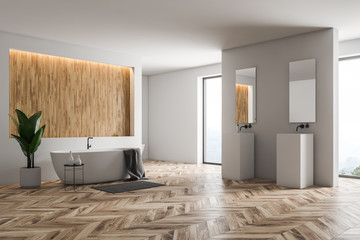 White and wood bathroom corner, window