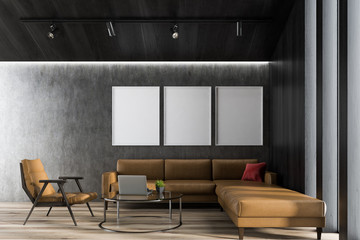 Gray living room with poster gallery