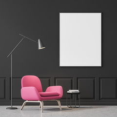 Pink armchair in gray living room, poster