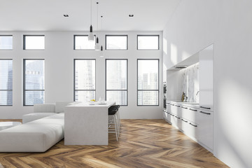 Fototapeta premium Biało-marmurowe wnętrze kuchni, wyspa