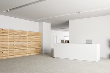 Office reception area corner with lockers