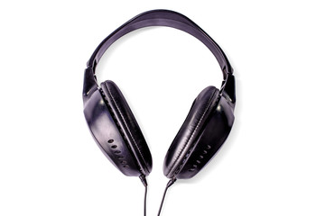 Black headphones on white background. Isolated.