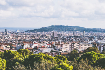Fototapeta premium Vue panoramique de Barcelone, Parc Guell, Espagne