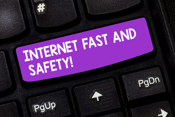 Handwriting text Internet Fast And Safety. Concept meaning High speed connection online security...