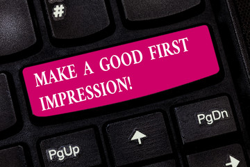 Conceptual hand writing showing Make A Good First Impression. Business photo showcasing Introduce...