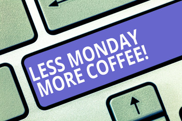 Text sign showing Less Monday More Coffee. Conceptual photo Hot beverage to get inspired in the...